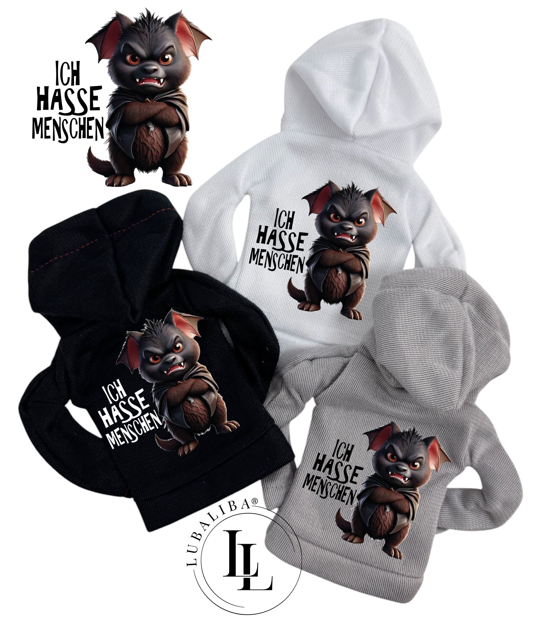 Mini Hoodie " Ich Hasse Menschen " Fledi die Fledermaus Motiv: TABF